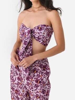 NWT Charina Sarte ‘Ibiza’ Tie-Front Bandeau Top in “Purple” Floral Print Size S